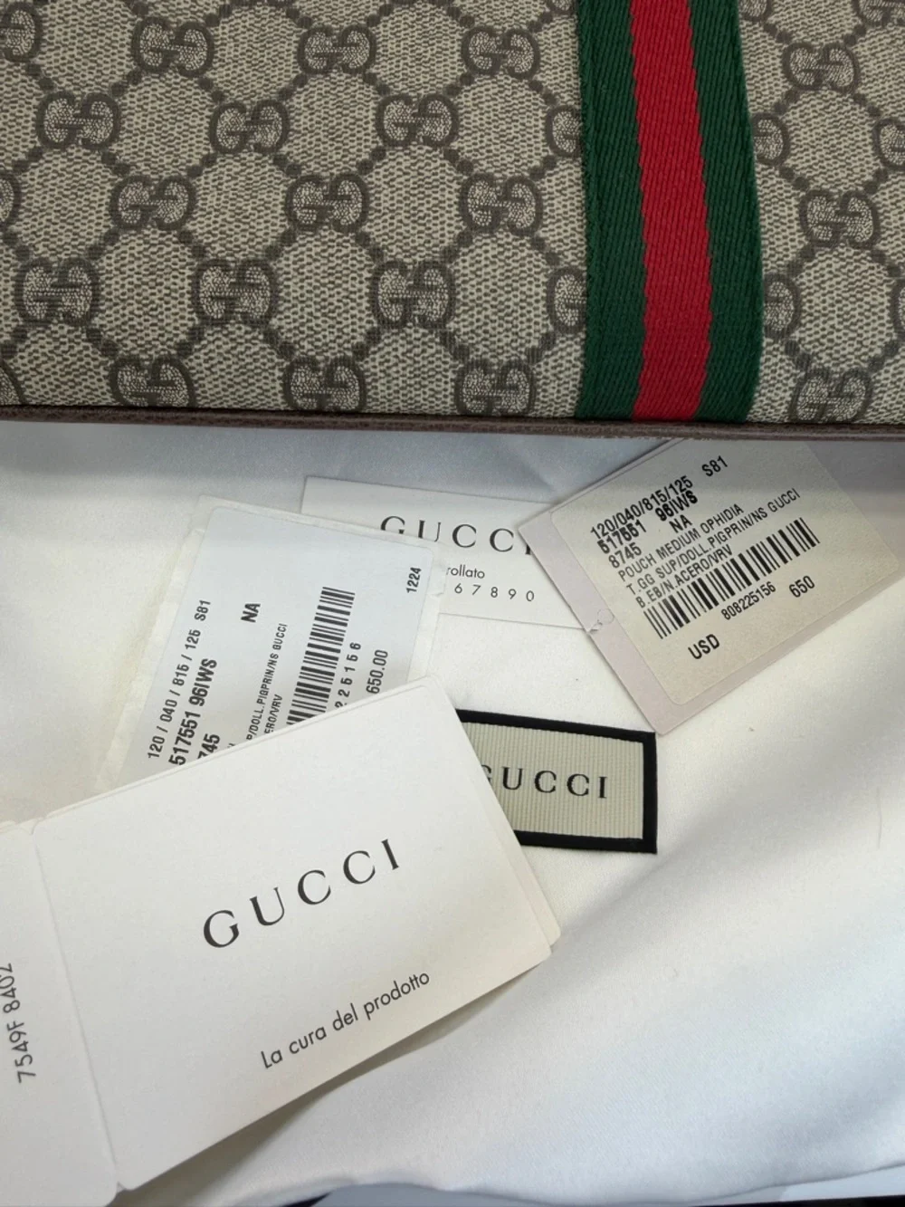 Gucci GG Supreme Ophidia Canvas Pouch Clutch with Web Stripe - Brown/Tan - Picture 14 of 14